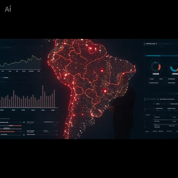 Mapa iluminado do Brasil representando dados territoriais de risco